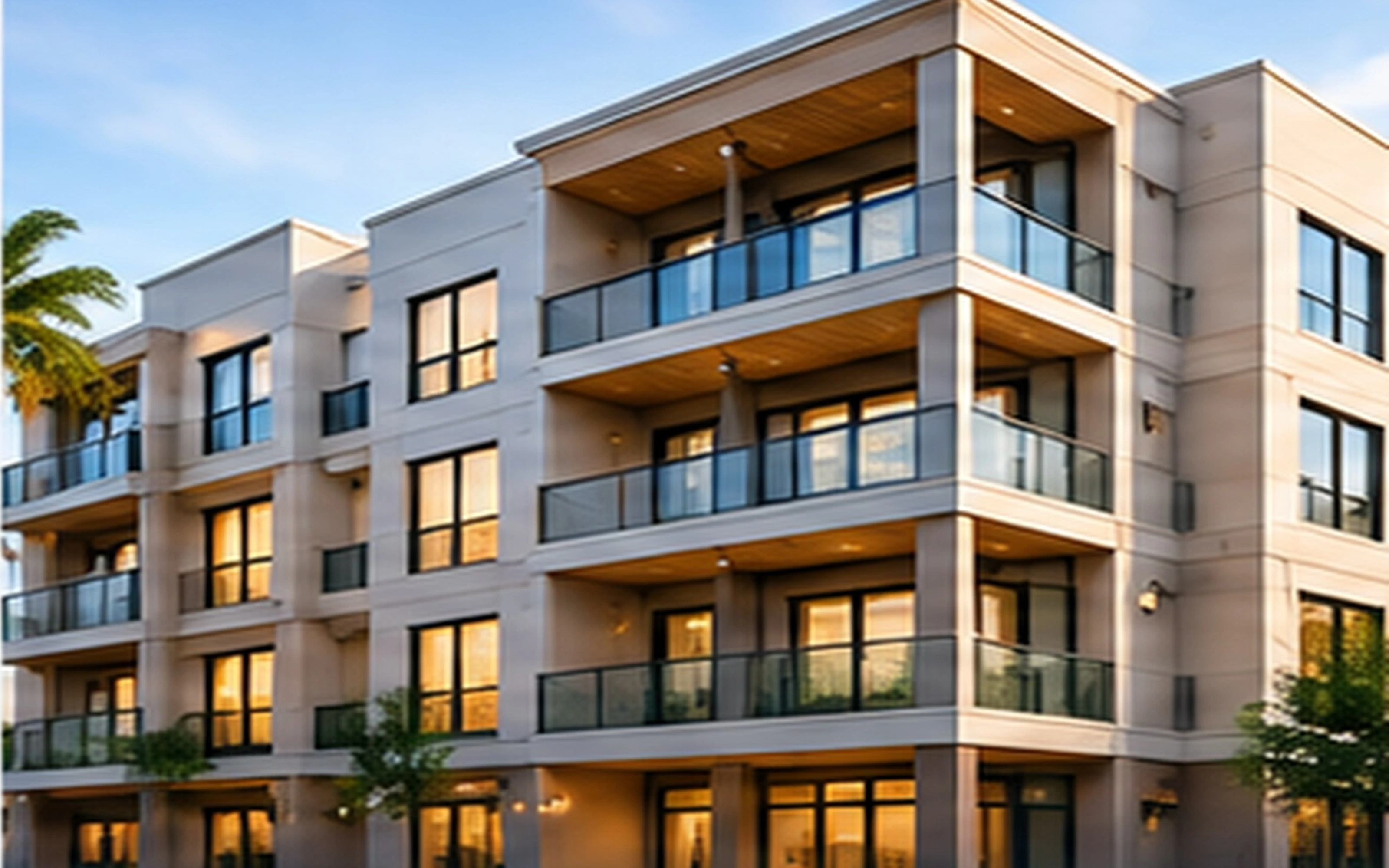 Multifamily property with full building facade and grounds