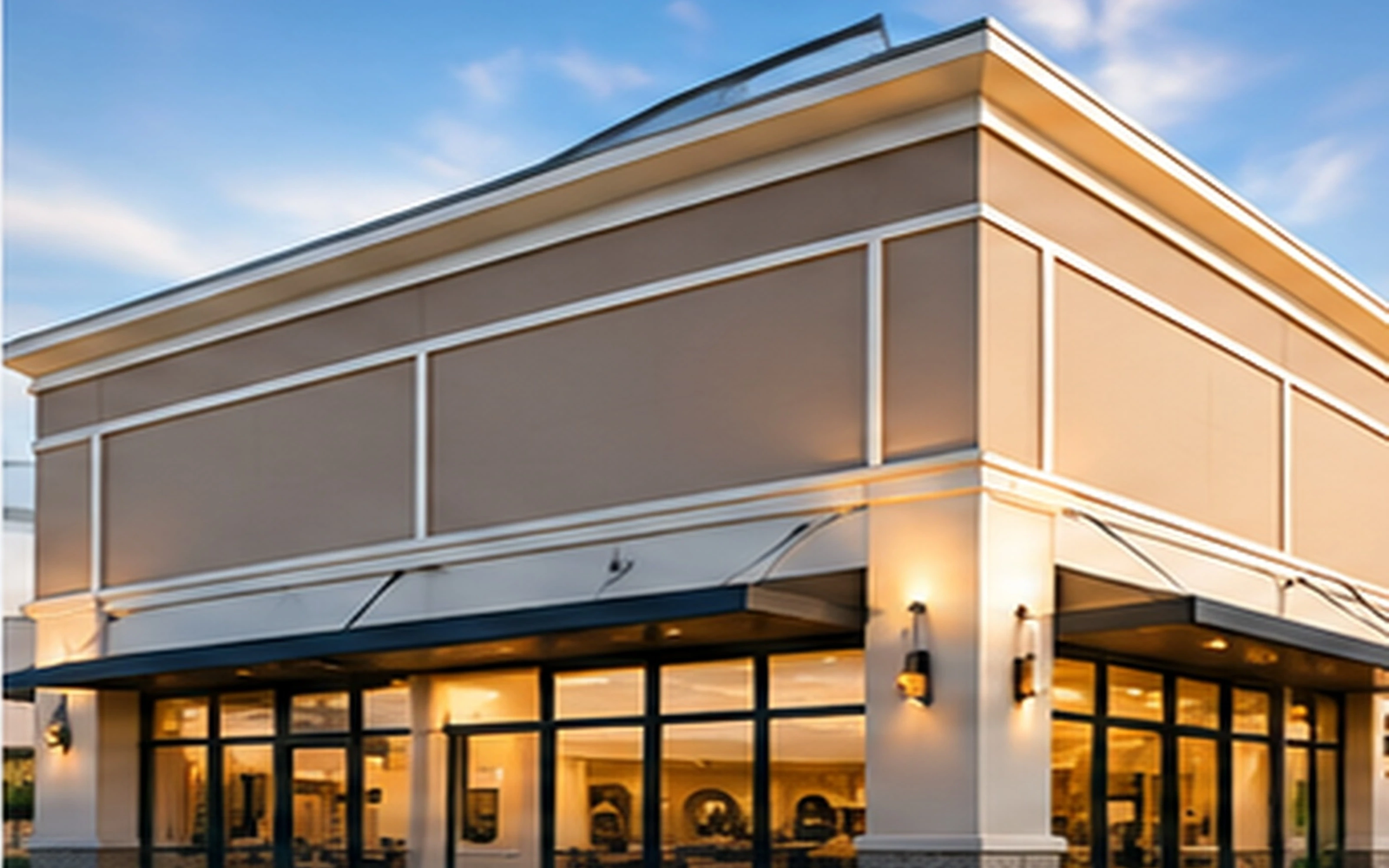 Retail property with storefronts and surrounding site context
